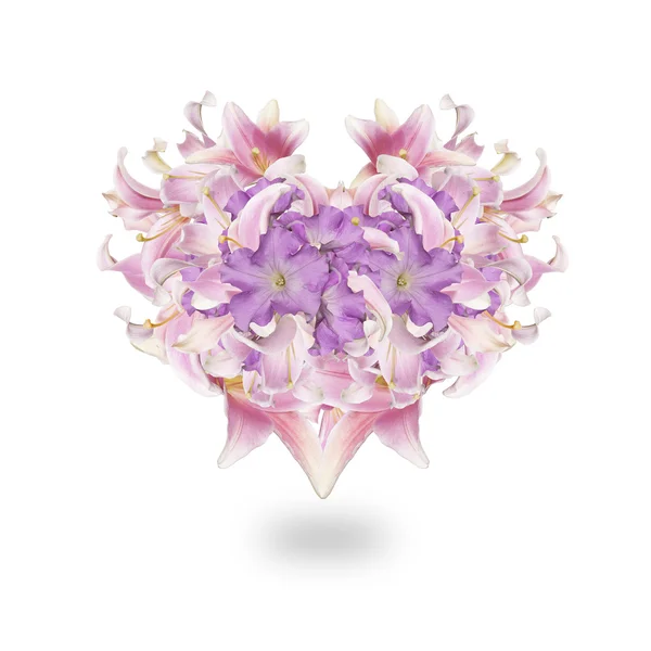 Corazón Flower.Love concept.Beautiful abstracto ramo rosa lirio — Foto de Stock