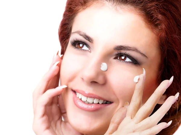Cuidados com a pele Face.Beautiful Spa Retrato Jovem Woman.Spa Salon.Hygiene Skin Face — Fotografia de Stock