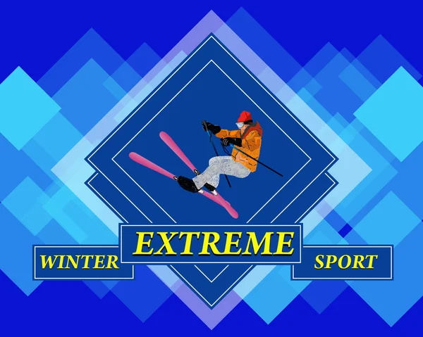 Dobrodružství zimní sport.freestyle skiing.extreme skiing.vector — Stockový vektor