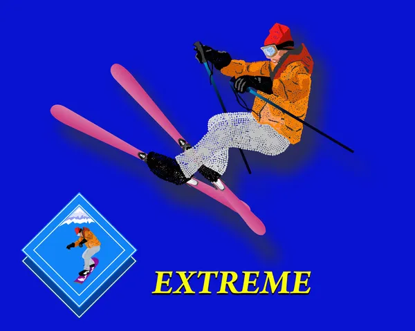 Freestyle Skiing.Mountain skidåkning. Extrema Skiing.Winter Sport.Vector — Stock vektor