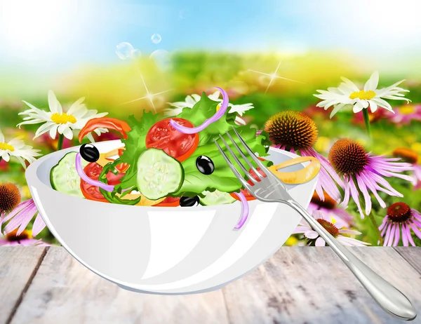 Verse groenten Salade op zomer aard achtergrond — Stockfoto