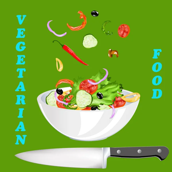 Ensalada de Verduras Vegetarianas Frescas.Vector — Vector de stock