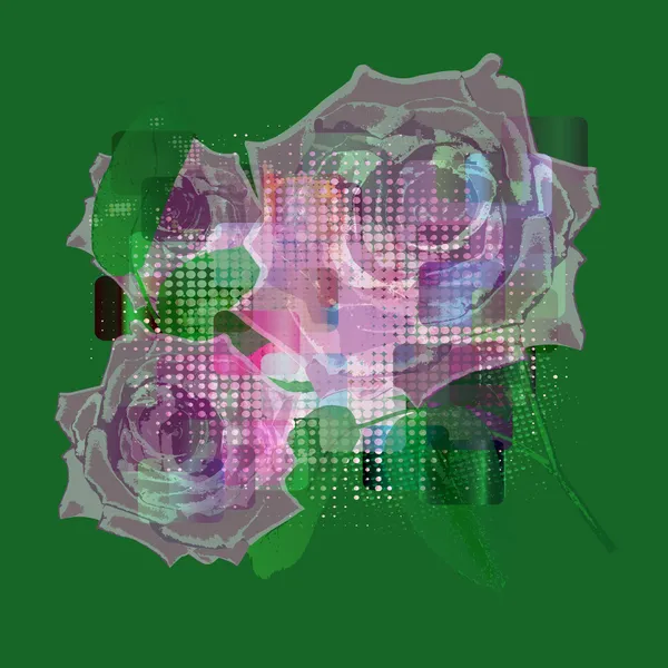 Lichte roze rozen op groene achtergrond, aquarel. vectorillustratie. — Stockvector