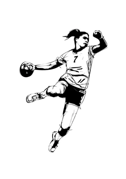 Mujer jugador de balonmano — Vector de stock