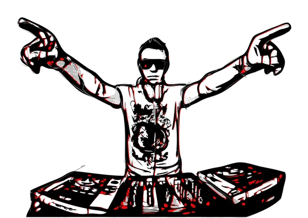 Disco jockey en acción — Vector de stock