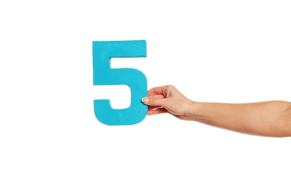 Hand holding up the number five from the right — Stock Photo, Image