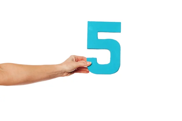 Hand holding up the number five from the left — Stock Photo, Image