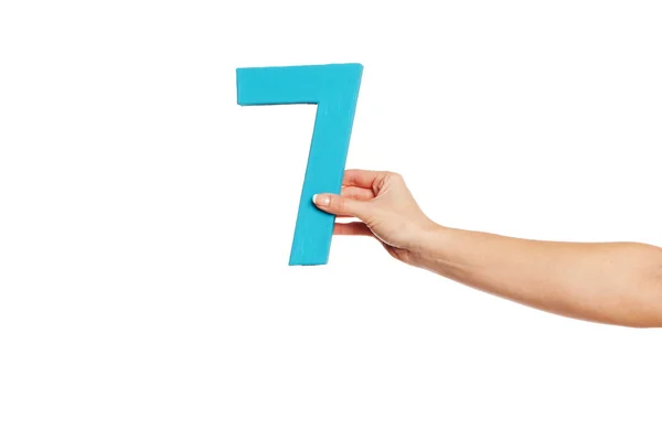 Hand holding up the number seven from the right — Stock Photo, Image