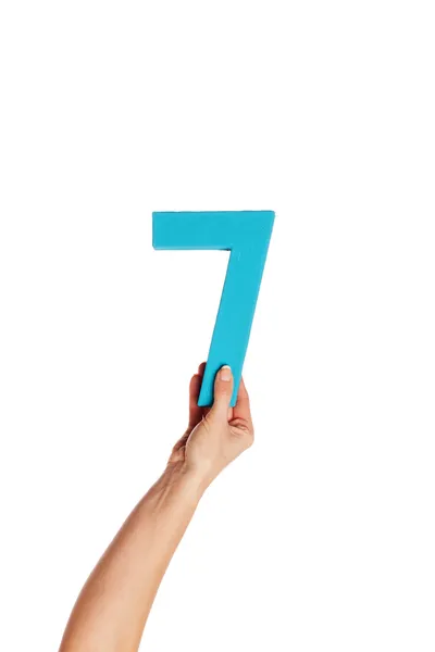 Hand holding up the number seven from the bottom — Stock Photo, Image