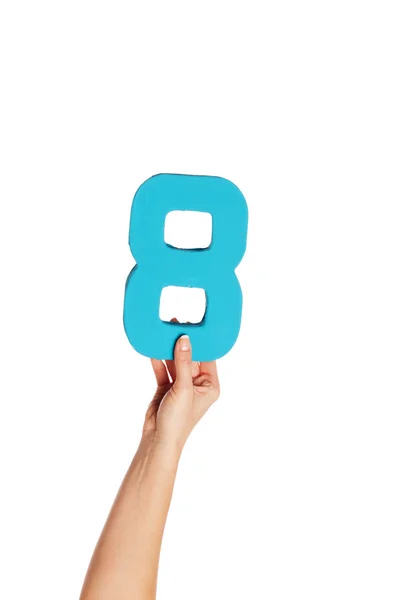 Hand holding up the number eight from the bottom — Stock Photo, Image