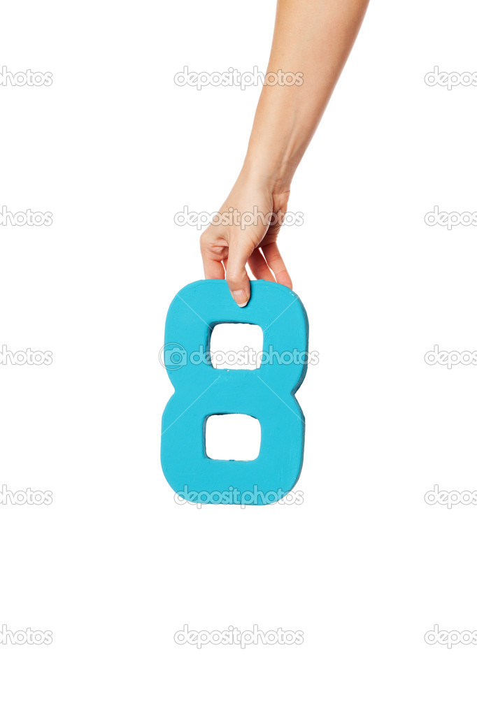 hand holding up the number eight from the top