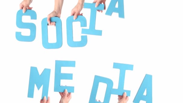 Female hands holding letters SOCIAL MEDIA — Stock Video