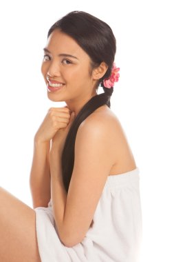 kısa banyo bornoz güzel Asyalı kadın