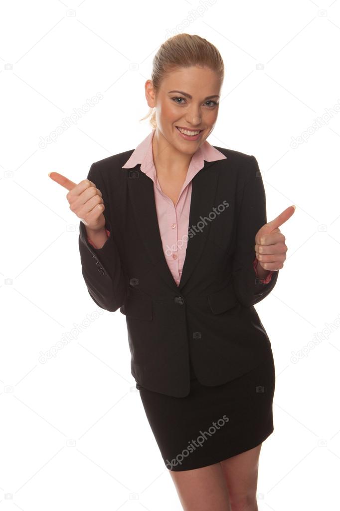 Successful businesswoman giving a thumbs up