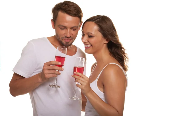 Par firar med champagne — Stockfoto