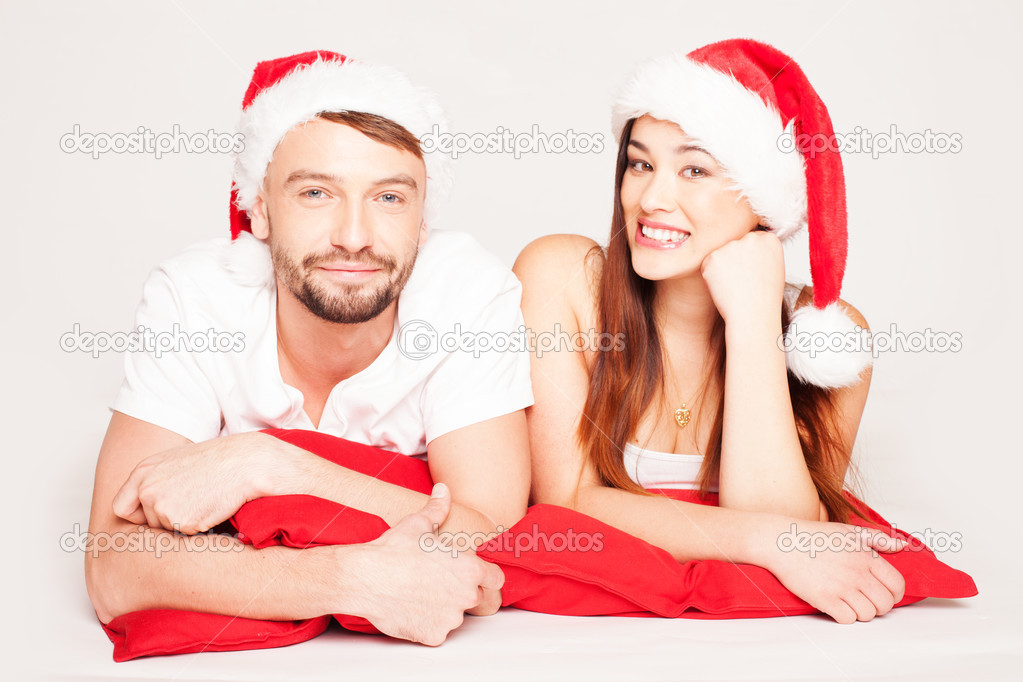 Happy young couple on a Christmas mood