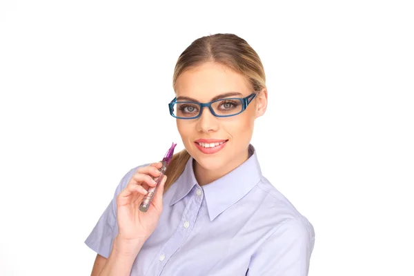 Young Woman Smokin Electic Cigarette — Stock Photo, Image