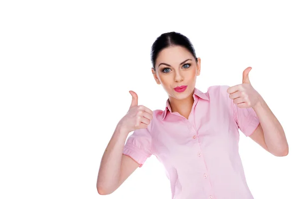 Entusiasta joven mujer dando un pulgar hacia arriba — Foto de Stock