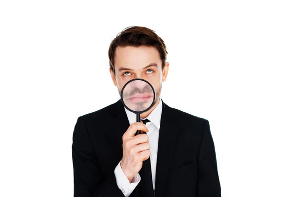 Businessman with a magnified smile — Stock Photo, Image