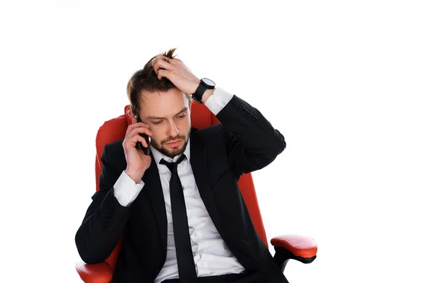 Worried businessman chatting on his mobile — Stock Photo, Image