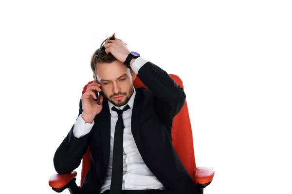 Worried businessman chatting on his mobile — Stock Photo, Image