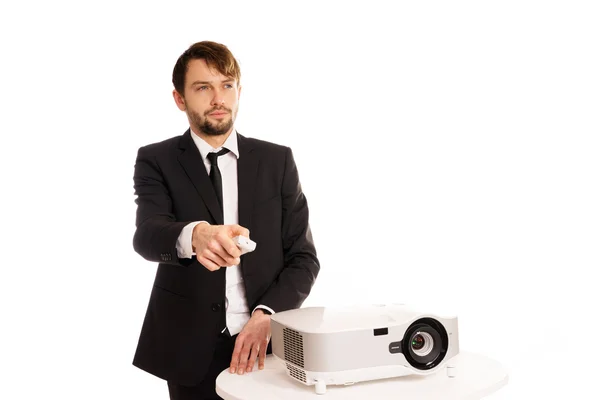 Businessman using a projector for a presentation — Stock Photo, Image