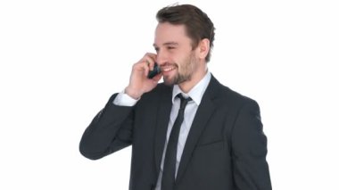 mutlu şık işadamı cep telefonunu sohbet