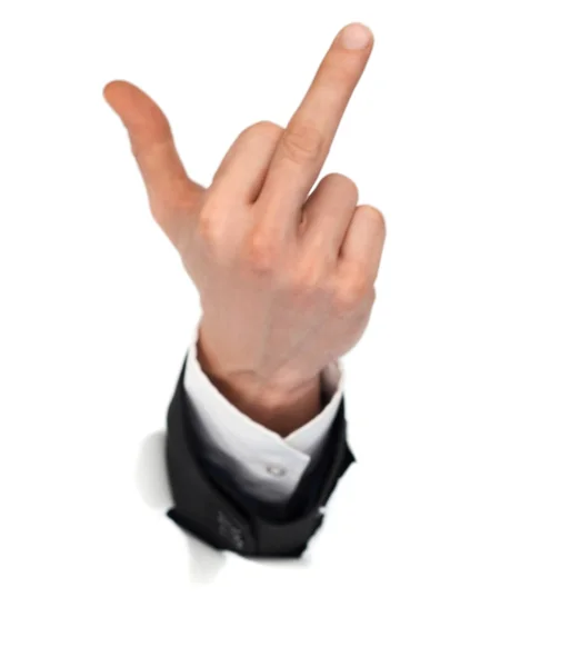 Biznesmen zrobić fuck znak za pomocą rękę — Zdjęcie stockowe
