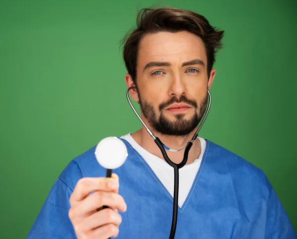 Anaesthetist or doctor holding a stethoscope — Stock Photo, Image