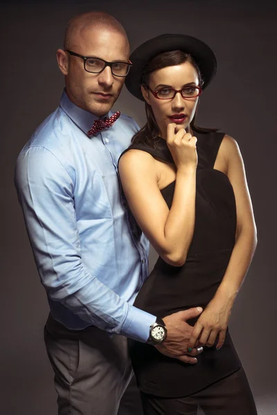 Sexy stylish retro couple in glasses — Stock Photo, Image