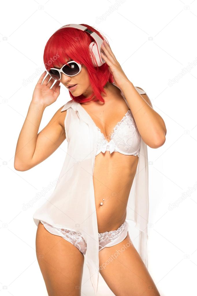 Lady in Fashion Shoot Wearing Sexy Underwear