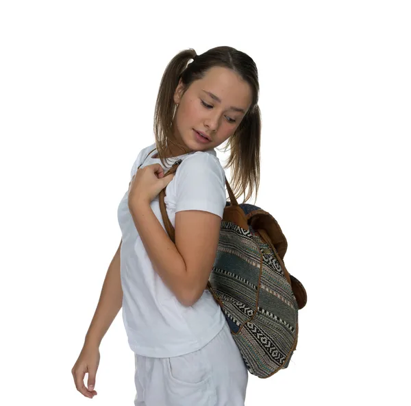 Young schoolgirl with her hair in pigtails — Stock Photo, Image