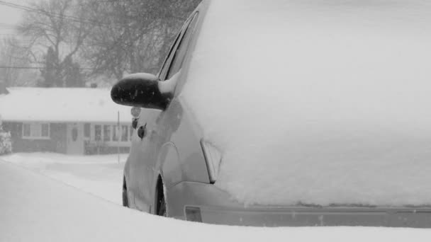 Kar ile kaplı araç. — Stockvideo
