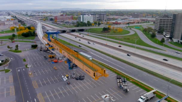 Montréal Canada Octobre 2021 Site Construction Nouveau Réseau Tramway Automatisé — Video
