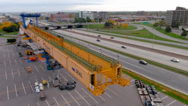 Camera Drone View Construction Site Rem Metropolitan Express Network Highway — Stok Video