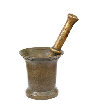 eski bronz boş mortar.isolated.