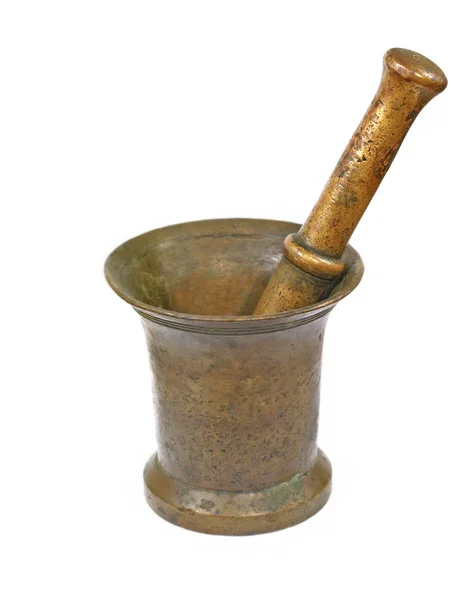 Gamla brons mortar.isolated. — Stockfoto