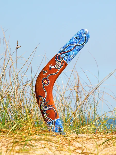 Boomerang sur une dune de sable envahie . — Photo