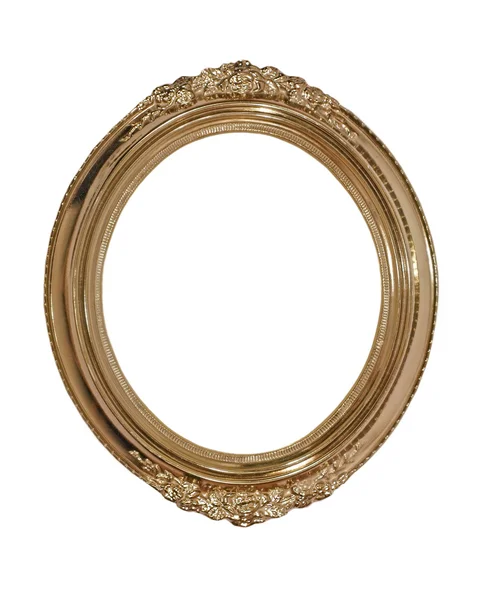 Golden oval photo frame.Isolated. — Stock Photo, Image