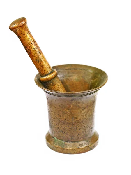 Old bronze mortar.Isolated. — Stock Photo, Image