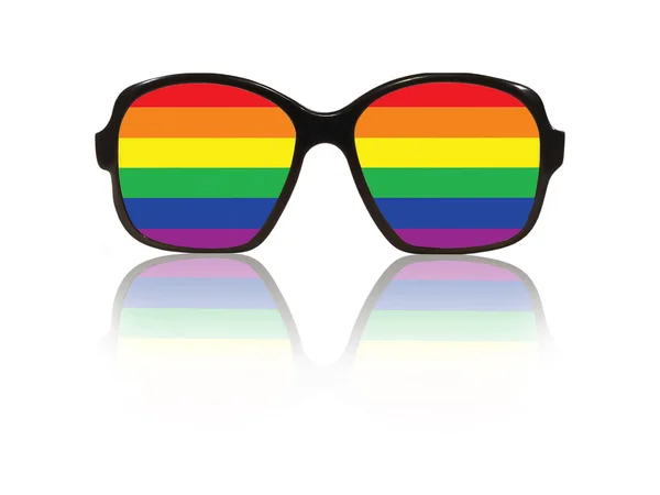 Marco de gafas y bandera de orgullo gay dentro con reflexión . —  Fotos de Stock