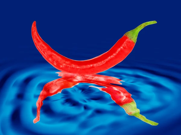 Peperoncino rosso piccante e increspature d'acqua blu . — Foto Stock