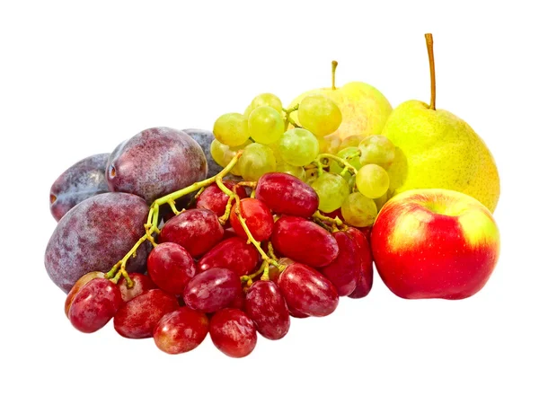 Ripe plums,grape,apples and pear.Isolated. — Stock Photo, Image