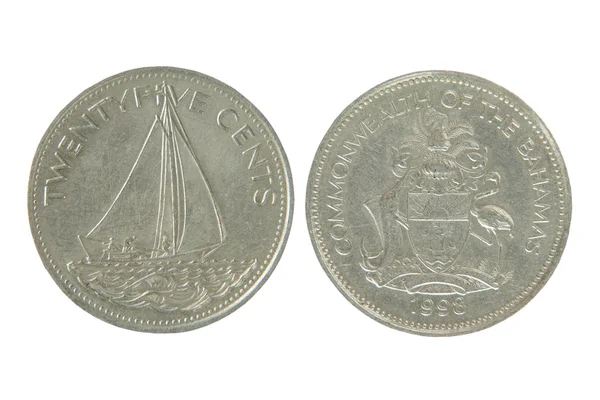 Wspólnota Bahamów dwadziescia piec cents.isolated. — Zdjęcie stockowe