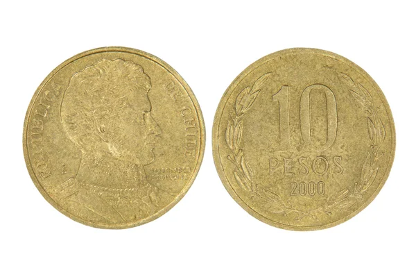 Ten pesos of Chile Republic.Isolated. — Stock Photo, Image