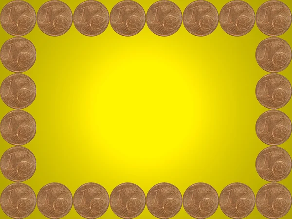 Badrand van één euro-centmunten op geel. — Stockfoto