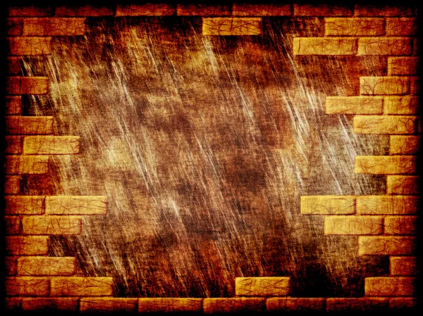 Brown fundo abstrato grungy com borda de quadro de tijolo amarelo . — Fotografia de Stock