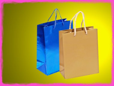 mavi ve altın alışveriş çantası pembe çerçeve kenarlığı ile.