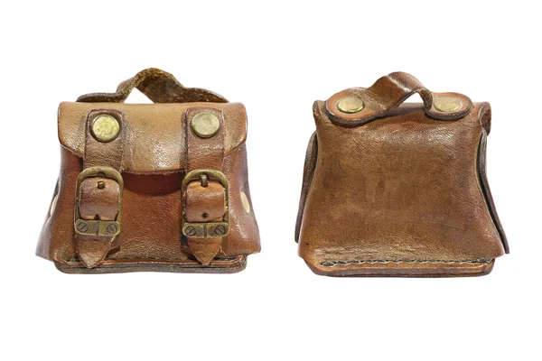Front and back view of vintage leather toy bag.Isolated. — Stock Photo, Image