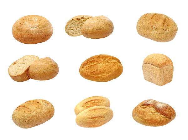 Set of different kinds fresh bread.Isolated. — Stock Photo, Image
